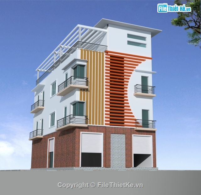 kiến trúc 3 tầng,nhà nghỉ 3 tầng,nhà nghỉ 8.8x18.7m