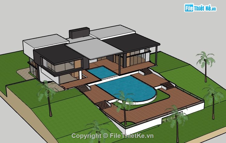 Biệt thự 2 tầng,model su biệt thự 2 tầng,file sketchup biệt thự 2 tầng