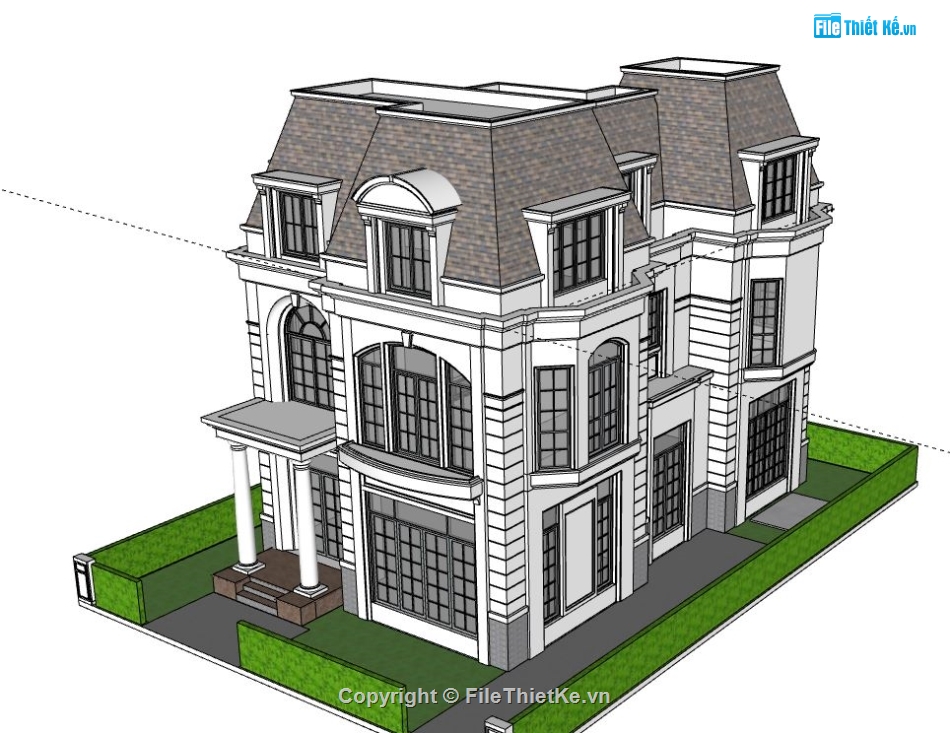 Biệt thự 3 tầng,model su biệt thự 3 tầng,biệt thự 3 tầng file su,sketchup biệt thự 3 tầng