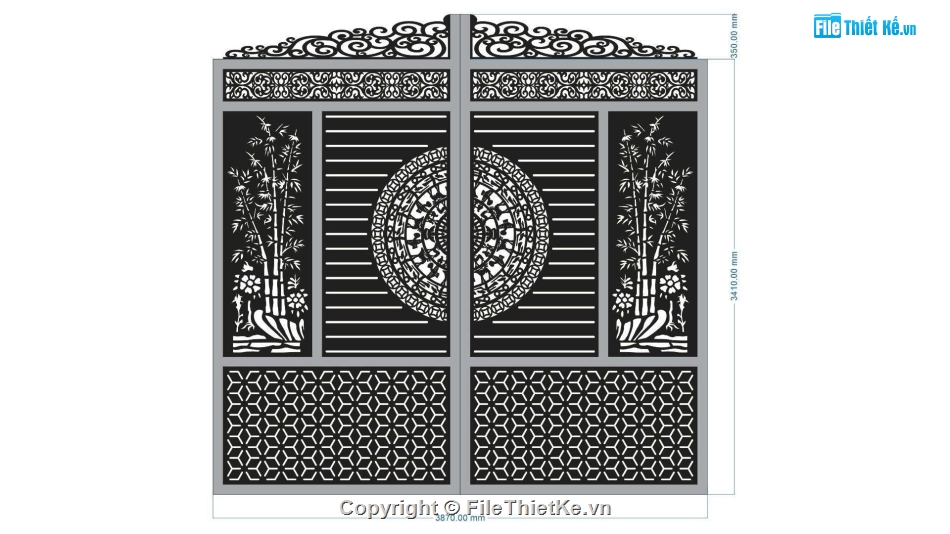 Cổng 2 cánh,Cổng trống đồng 2 cánh,cổng cnc dxf,file dxf cổng 2 cánh