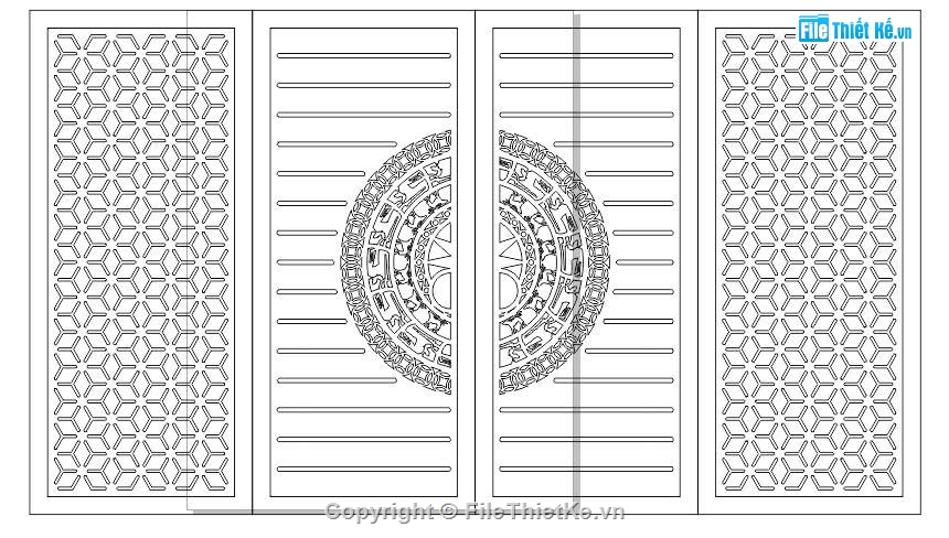 Cổng 4 cánh trống đồng,cổng 4 cánh,file dxf cổng 4 cánh
