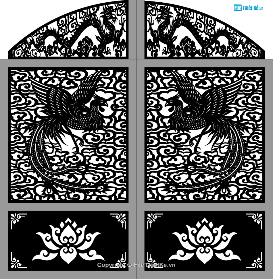 Cổng rồng phượng,dxf cổng rồng phượng,file dxf cổng rồng phượng