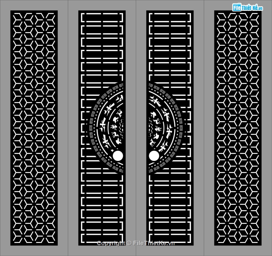 Cổng 4 cánh trống đồng,cổng 4 cánh,dxf cổng 4 cánh,file dxf cổng 4 cánh