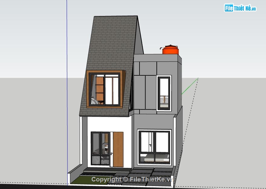 Nhà phố 2 tầng,model su nhà phố 2 tầng,file su nhà phố 2 tầng,sketchup nhà phố 2 tầng,nhà phố 2 tầng model su