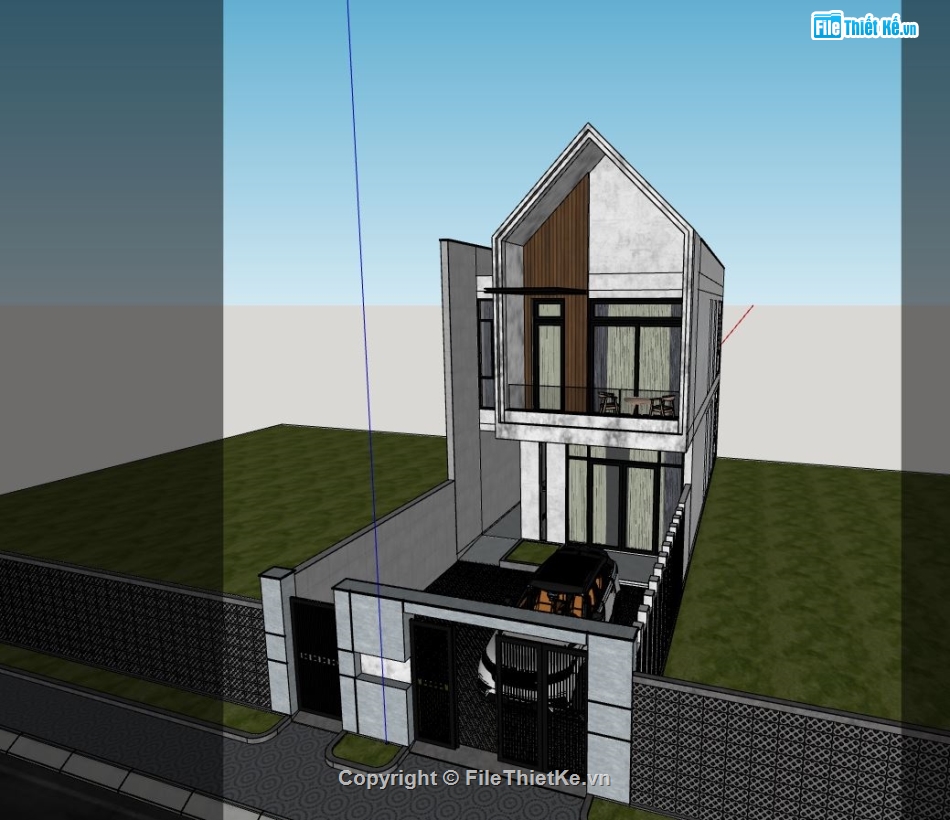 Nhà phố 3 tầng 6x19.6m,Model su nhà phố 3 tầng,File sketchup nhà phố 3 tầng,Nhà phố 3 tầng file su