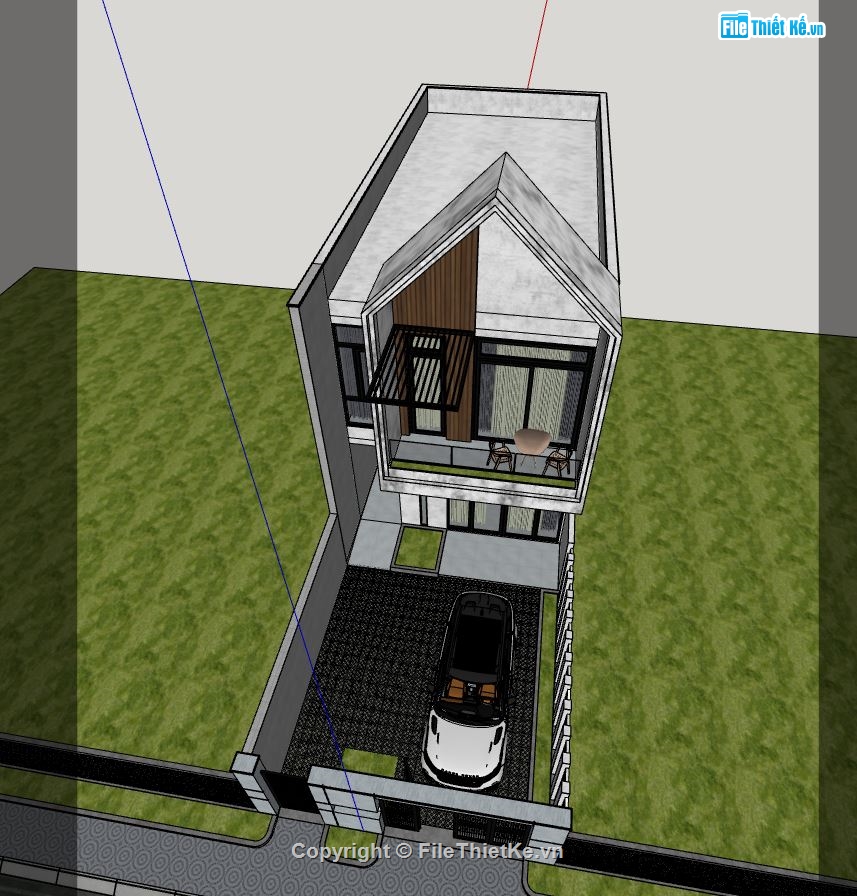 Nhà phố 3 tầng 6x19.6m,Model su nhà phố 3 tầng,File sketchup nhà phố 3 tầng,Nhà phố 3 tầng file su