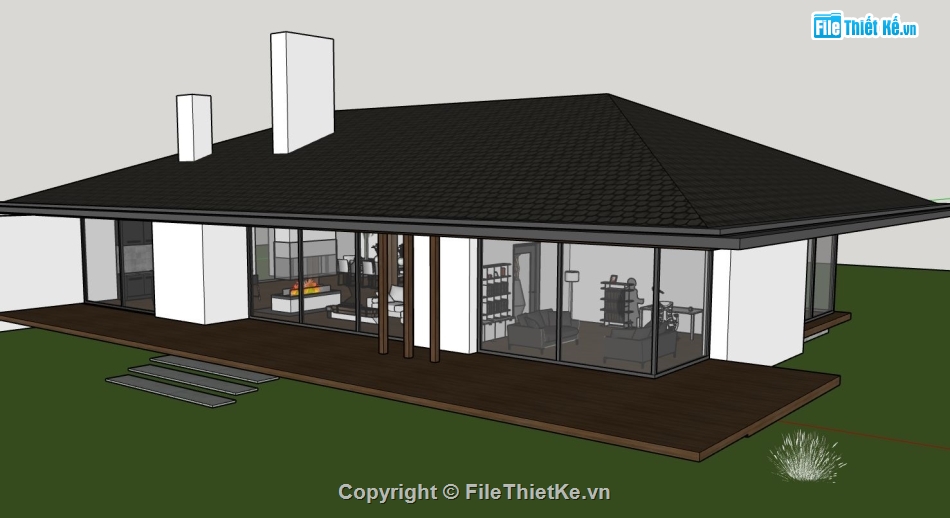 biệt thự 1 tầng,sketchup biệt thự,sketchup biệt thự 1 tầng