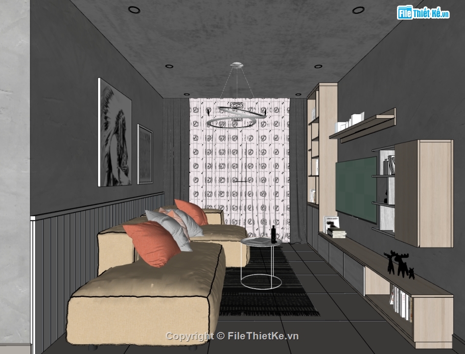 file su khách bếp,model su phòng khách,phòng khách hiện đại,sketchup nội thất phòng khách bếp