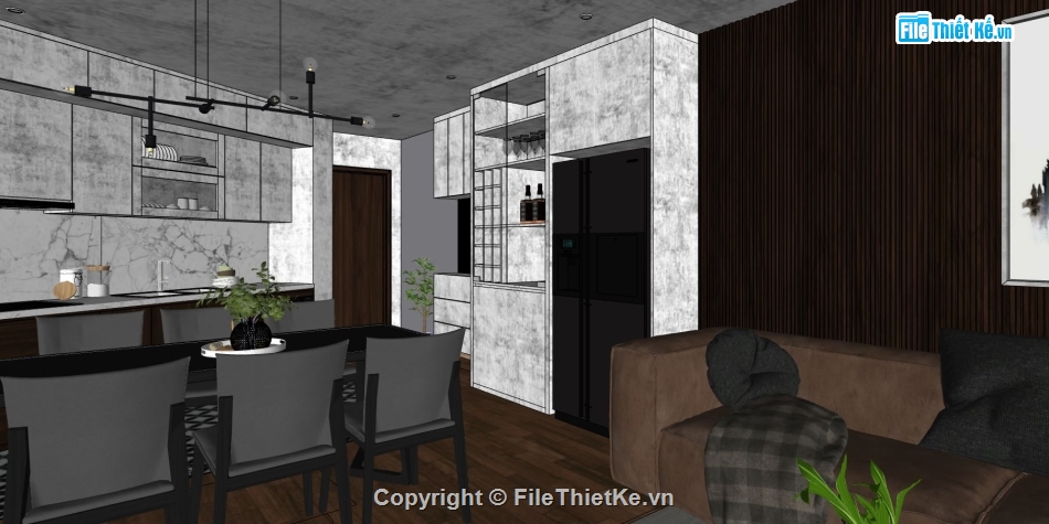 sketchup nội thất bếp,nội thất khách bếp,3dsu nội thất phòng khách,thiết kế phòng khách hiện đại
