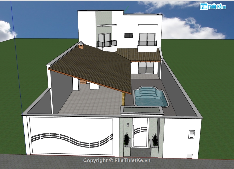 sketchup nhà 2 tầng,3d nhà 2 tầng,model 3d nhà 2 tầng,file su nhà 2 tầng