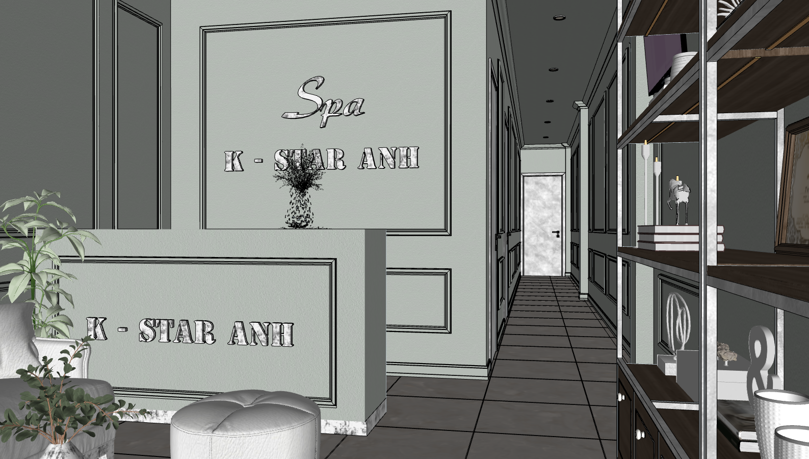 sketchup spa,thiết kế nội thất spa,sketchup nội thất spa
