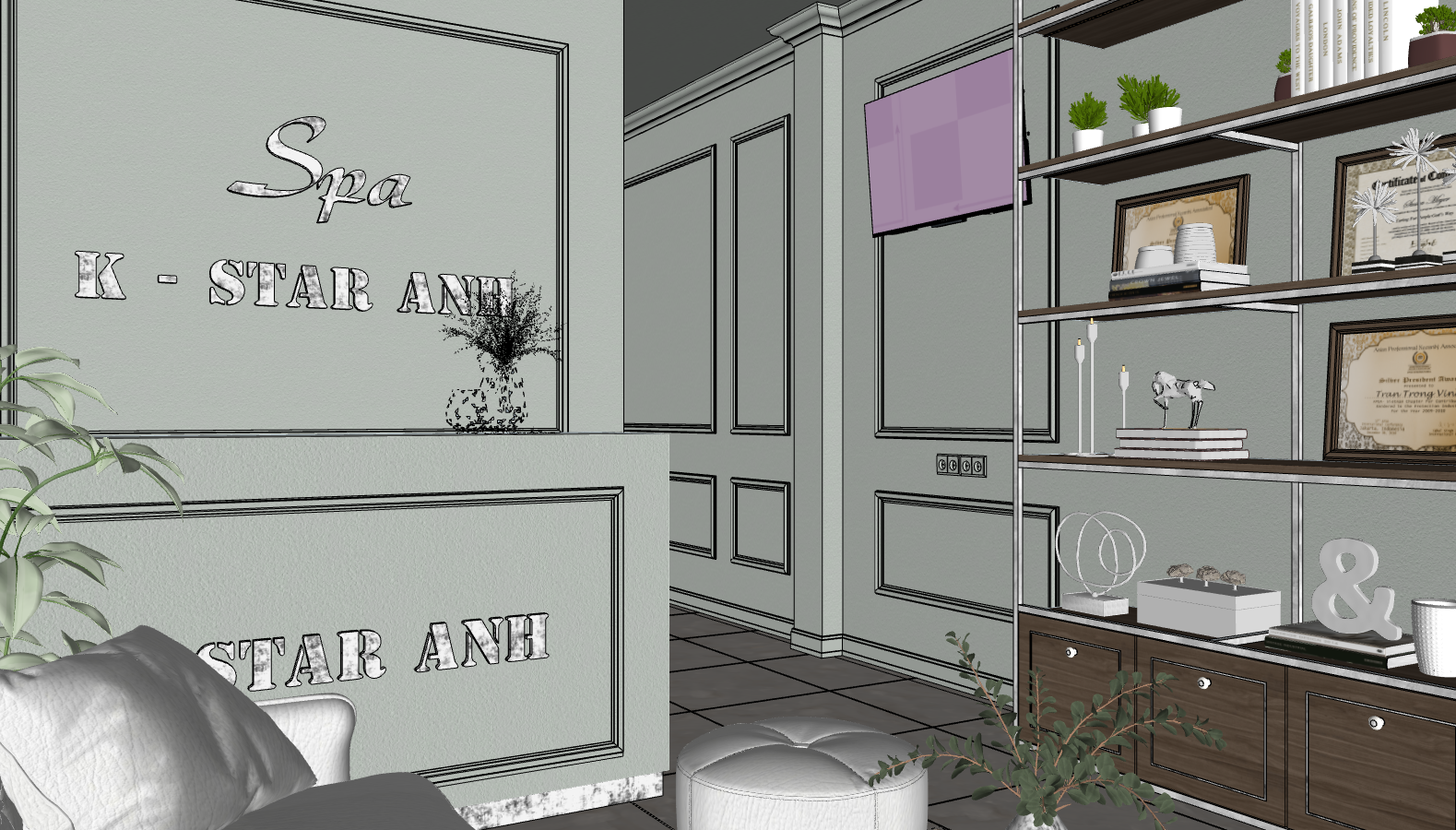 sketchup spa,thiết kế nội thất spa,sketchup nội thất spa