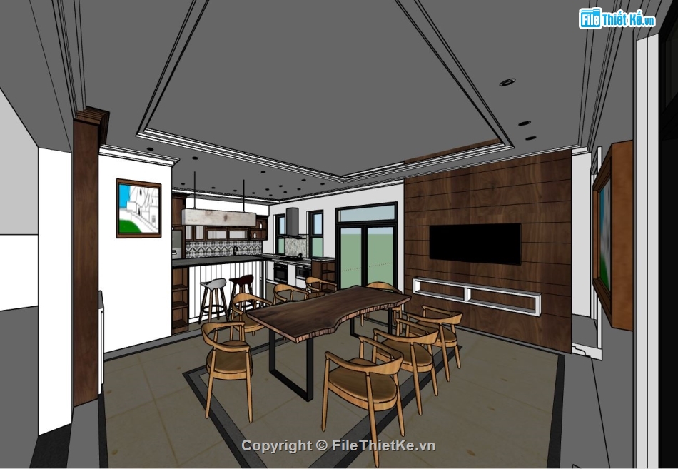 sketchup nội thất bếp,model bếp,mẫu sketchup nội thất