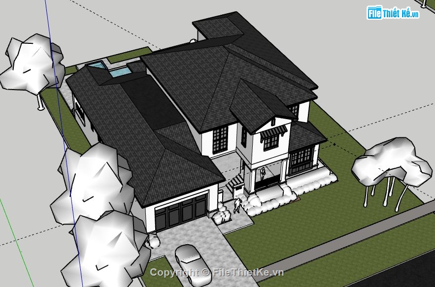 Biệt thự 2 tầng,model su biệt thự 2 tầng,file sketchup biệt thự 2 tầng