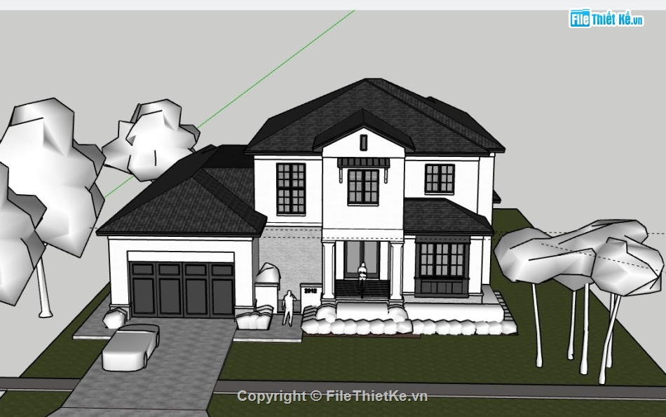 Biệt thự 2 tầng,model su biệt thự 2 tầng,file sketchup biệt thự 2 tầng