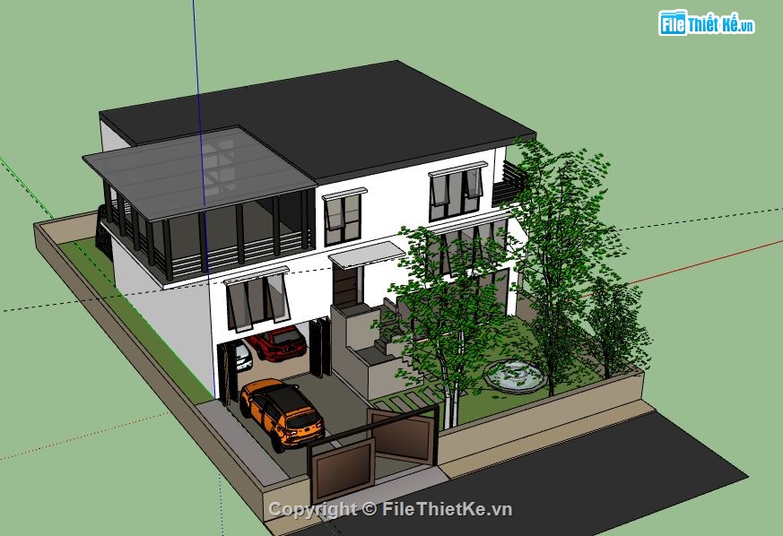 Biệt thự 3 tầng,model su biệt thự 3 tầng,sketchup biệt thự 3 tầng