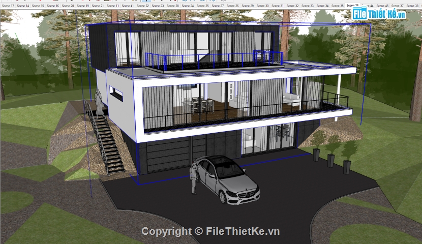 biệt thự 3 tầng,file su  biệt thự 3 tầng,model su  biệt thự 3 tầng,sketchup biệt thự 3 tầng