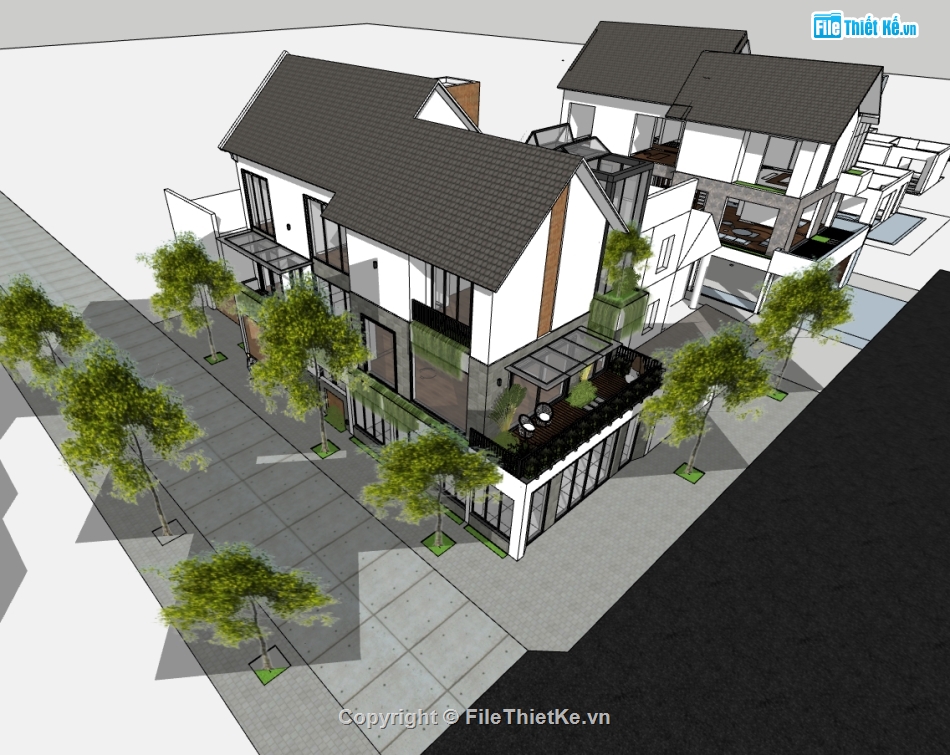 mẫu biệt thự 3 tầng,file su biệt thự 3 tầng,sketchup biệt thự 3 tầng