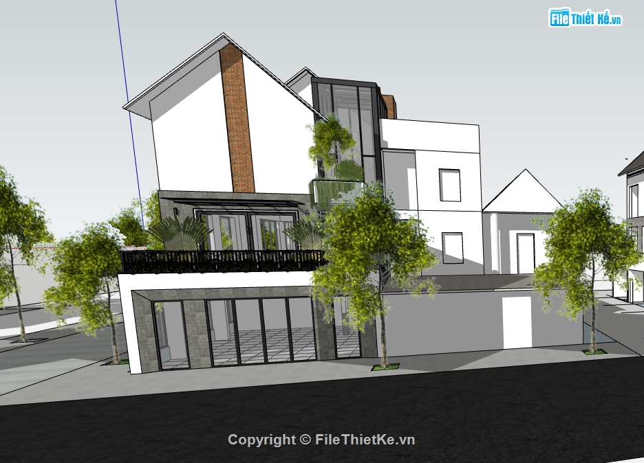 mẫu biệt thự 3 tầng,file su biệt thự 3 tầng,sketchup biệt thự 3 tầng