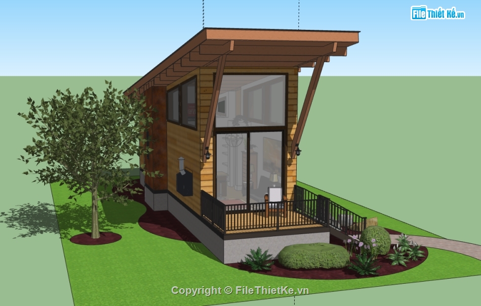 3d nhà bungalow,file su nhà bungalow,file sketchup nhà bungalow,model su nhà bungalow