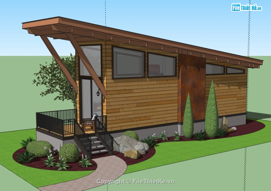 3d nhà bungalow,file su nhà bungalow,file sketchup nhà bungalow,model su nhà bungalow