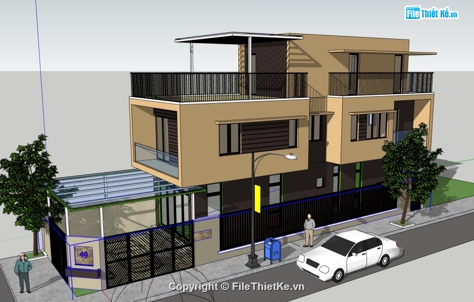 dựng 3d nhà 3 tầng,nhà phố 3d,nhà phố 3 tầng file su,3d nhà phố 3 tầng,model sketchup nhà phố 3 tầng