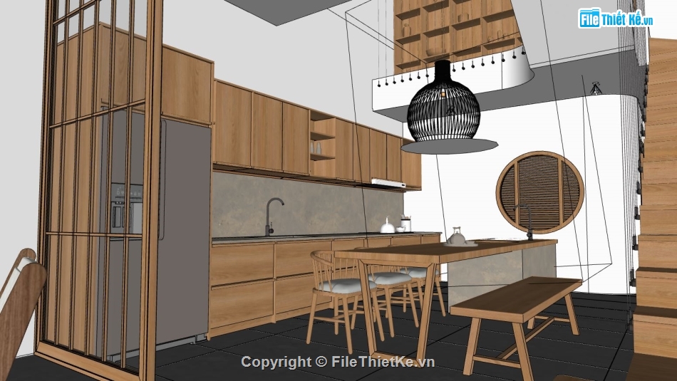 nội thất căn hộ,file sketchup căn hộ,nội thất khách bếp