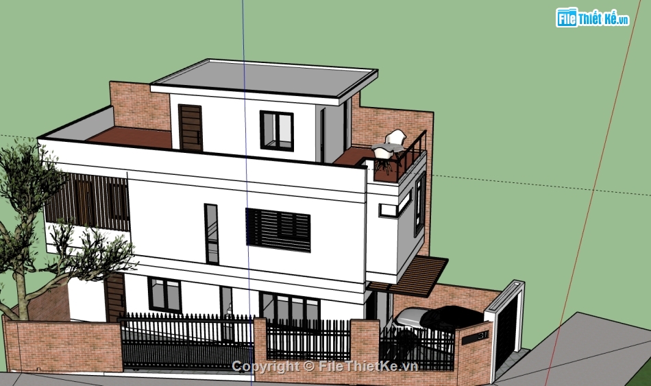 phối cảnh nhà phố,sketchup nhà phố,model 3d nhà phố,3d sketchup nhà phố