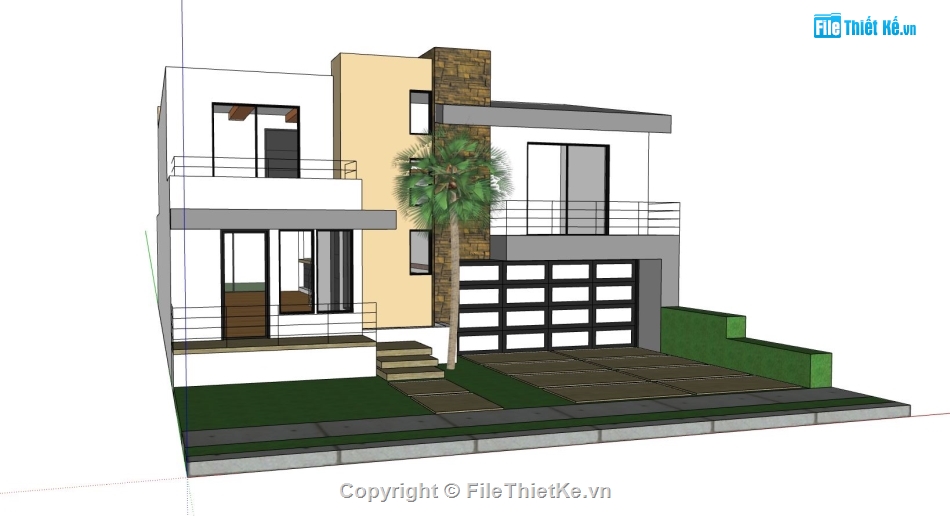 biệt thự 2 tầng,file sketchup biệt thự 2 tầng,biệt thự 2 tầng hiện đại