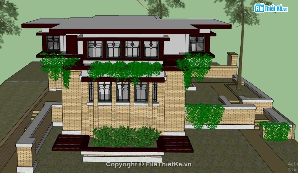 biệt thự 2 tầng,phối cảnh biệt thự 2 tầng,model biệt thự 2 tầng sketchup