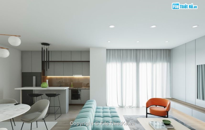 sketchup phòng khách,phòng khách 3d,sketchup phòng khách chung cư,phòng khách bếp,phòng khách + phòng bếp