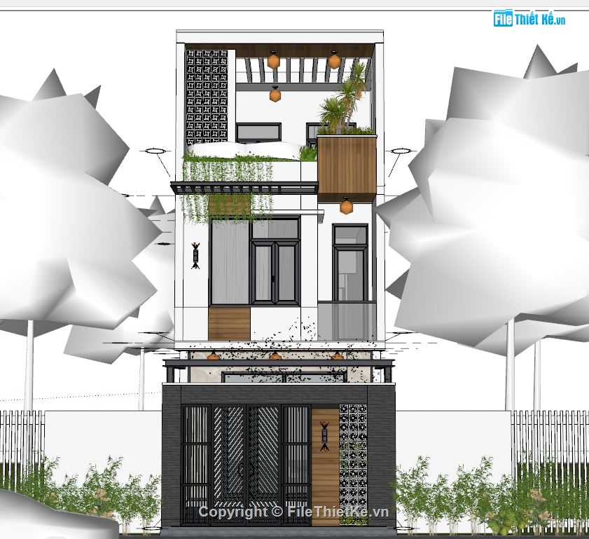 Nhà phố 3 tầng file sketchup,file nhà phố sketchup,nhà phố sketchup,Nhà phố 3 tầng 5x16m,File su nhà phố 3 tầng