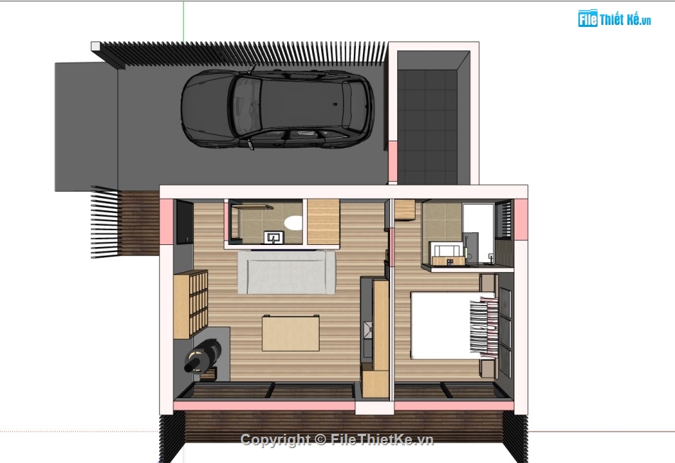 nhà 1 tầng,file su nhà cấp 4,model sketchup nhà 1 tầng,nhà 1 tầng mái bằng