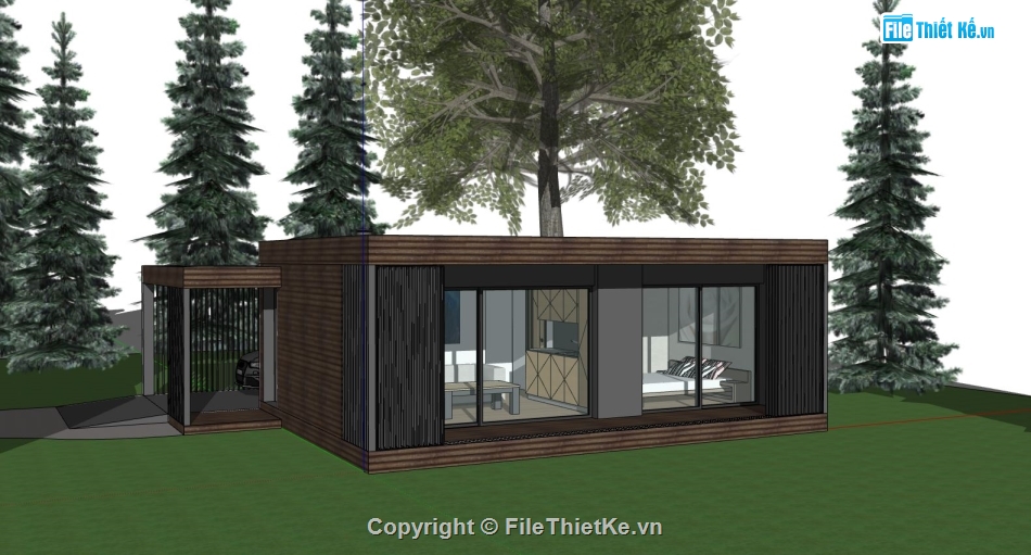 nhà 1 tầng,file su nhà cấp 4,model sketchup nhà 1 tầng,nhà 1 tầng mái bằng