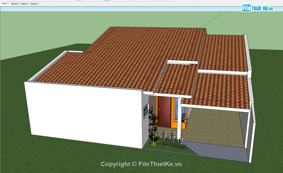 sketchup nhà 1 tầng,file sketchup nhà 1 tầng,model sketchup nhà 1 tầng,3d sketchup nhà 1 tầng