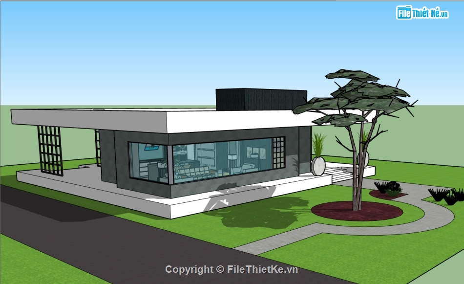 file sketchup nhà ở 1 tầng,model su sketchup nhà ở 1 tầng,3d Model sketchup nhà,file 3d nhà ở,3d sketchup nhà phố,file su nhà phố