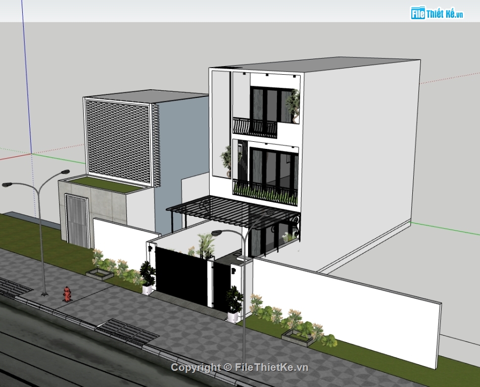 nhà phố 3 tầng,file su nhà phố 3 tầng,file sketchup nhà phố 3 tầng,model su nhà phố 3 tầng