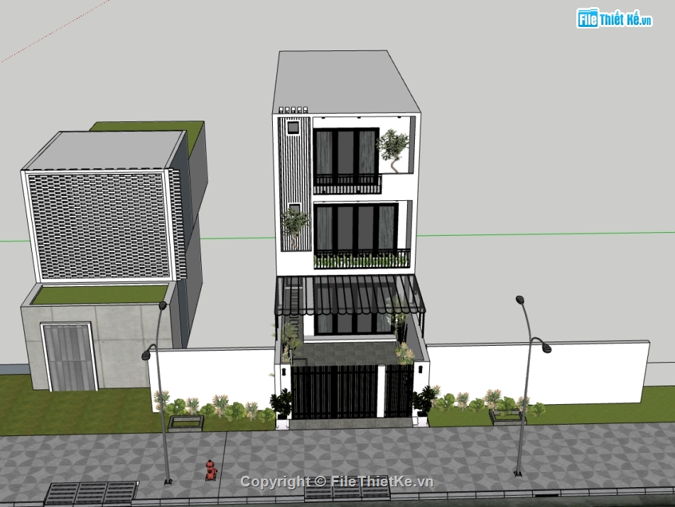 nhà phố 3 tầng,file su nhà phố 3 tầng,file sketchup nhà phố 3 tầng,model su nhà phố 3 tầng