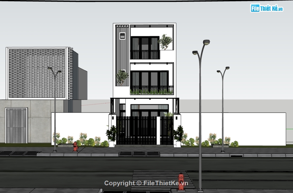 nhà phố 3 tầng,file su nhà phố 3 tầng,file sketchup nhà phố 3 tầng,model su nhà phố 3 tầng