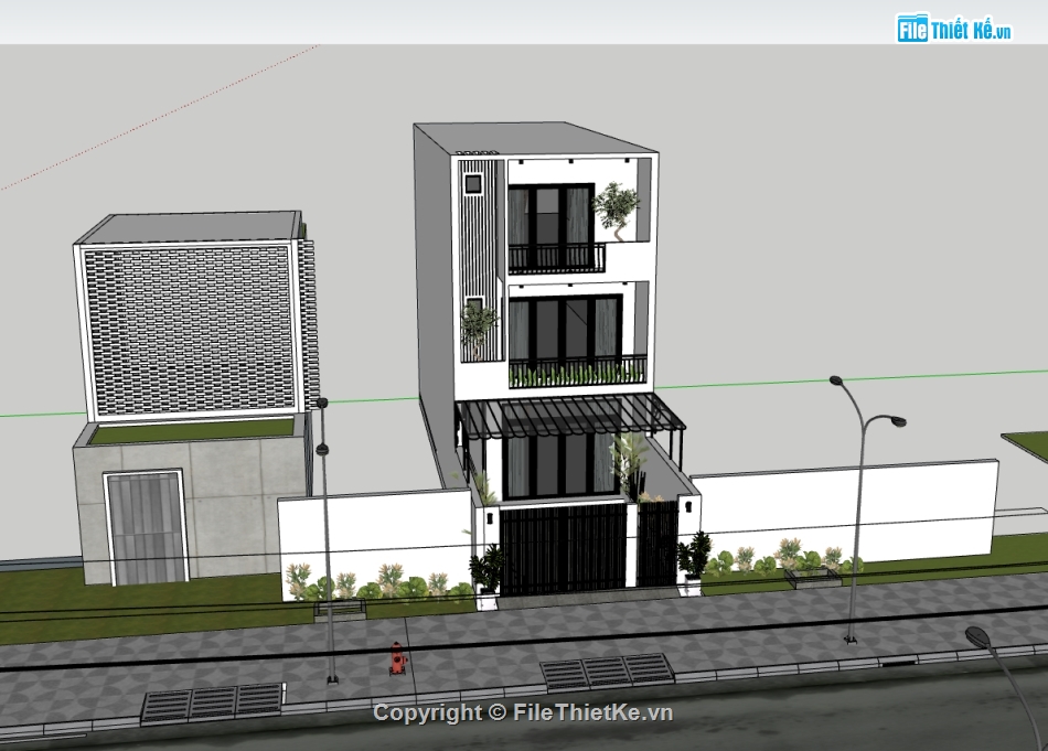 nhà phố 3 tầng,file su nhà phố 3 tầng,file sketchup nhà phố 3 tầng,model su nhà phố 3 tầng