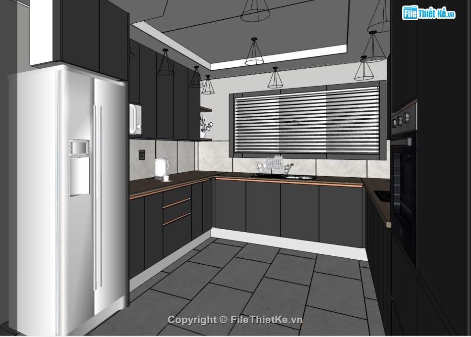 phòng bếp sketchup,phòng bếp hiện đại,model phòng bếp đẹp,file sketchup phòng bếp