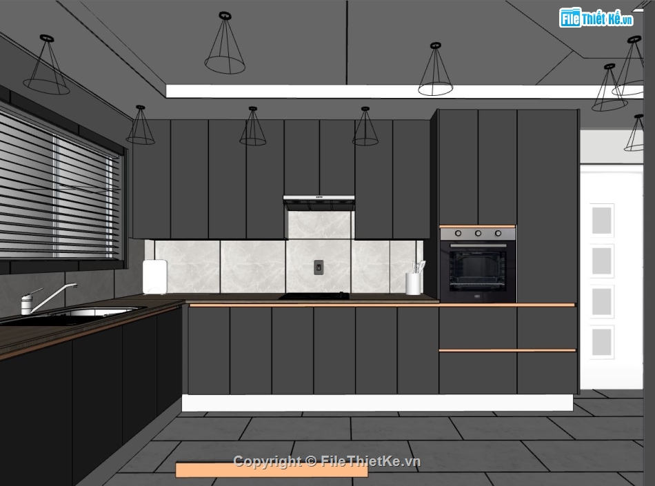 phòng bếp sketchup,phòng bếp hiện đại,model phòng bếp đẹp,file sketchup phòng bếp