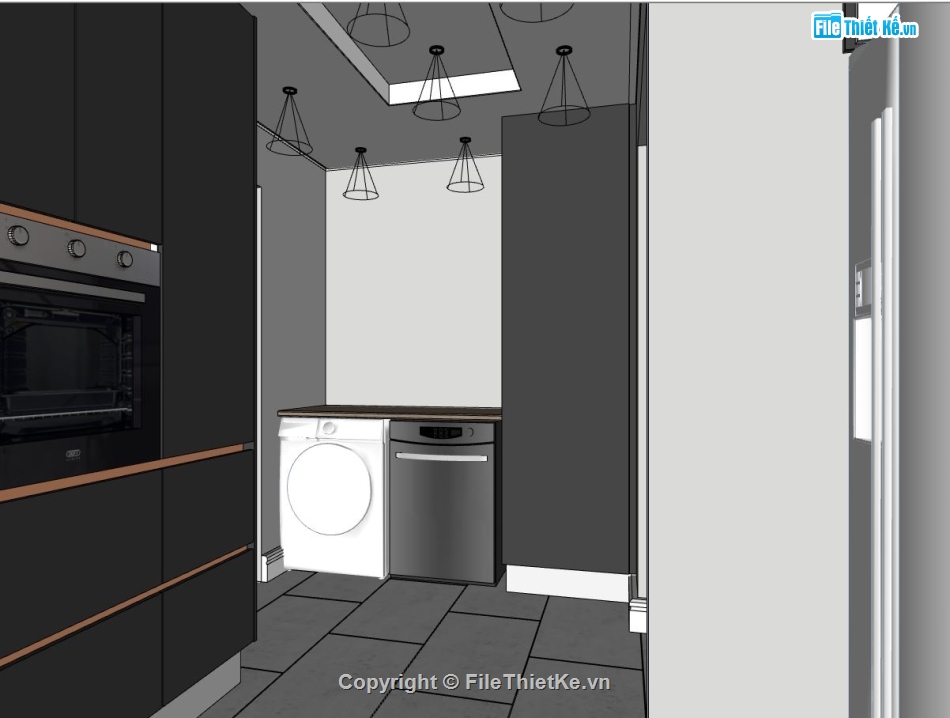 phòng bếp sketchup,phòng bếp hiện đại,model phòng bếp đẹp,file sketchup phòng bếp