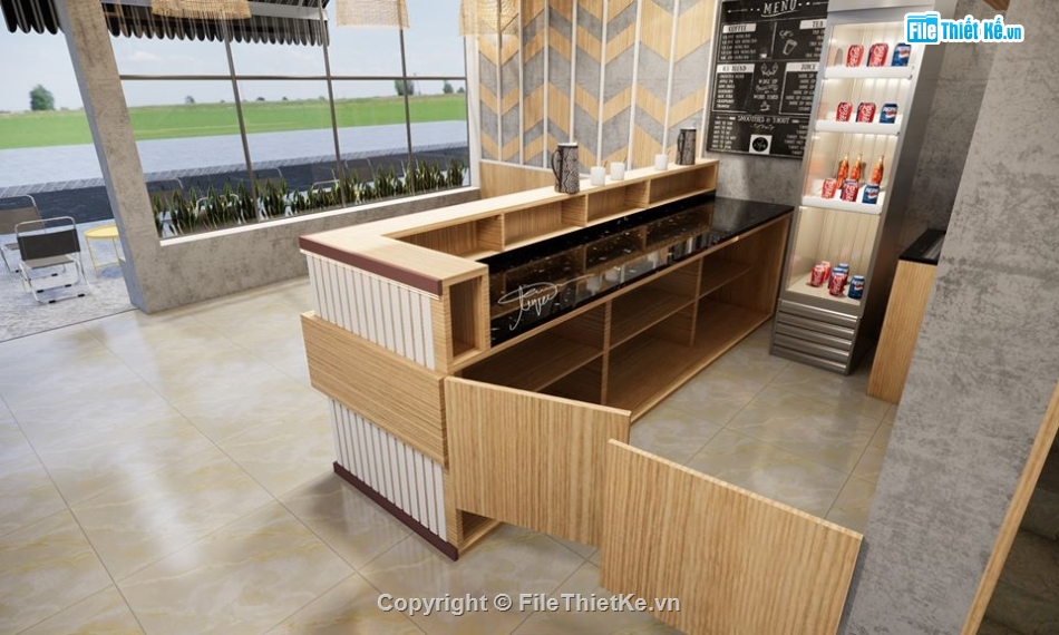 sketchup quán cafe,quán cafe sketchup,mẫu quán cafe đẹp,model su quán cafe