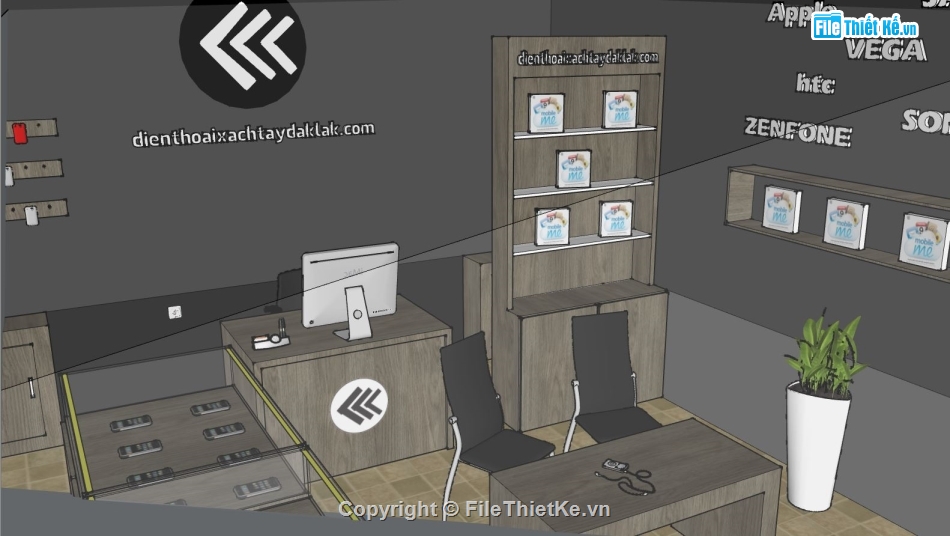 sketchup quán điện thoại,shop bán điện thoại,mẫu sketchup quán điện thoại