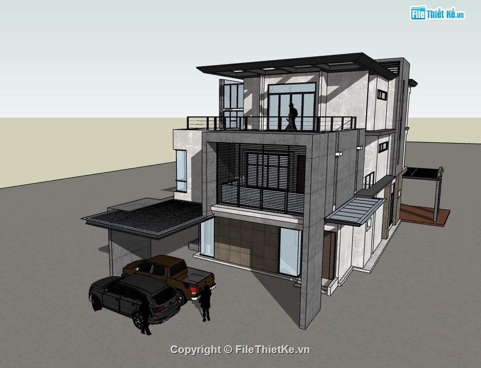 biệt thự 3 tầng dựng file sketchup,dựng model su nhà biệt thự,biệt thự hiện đại dụng 3d su