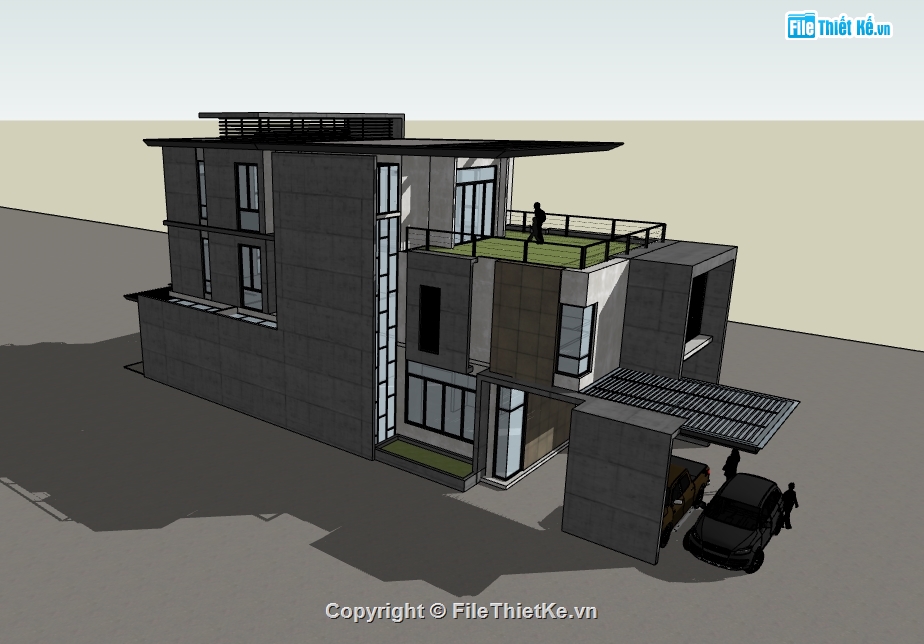 biệt thự 3 tầng dựng file sketchup,dựng model su nhà biệt thự,biệt thự hiện đại dụng 3d su