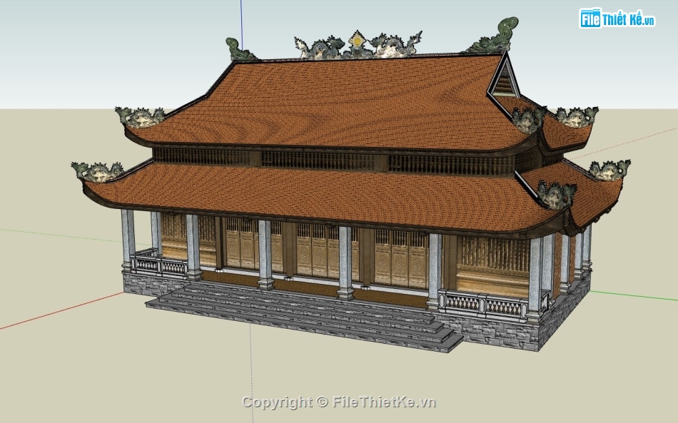 phối cảnh chùa,3dsu phối cảnh chùa,model sketchup phối cảnh chùa