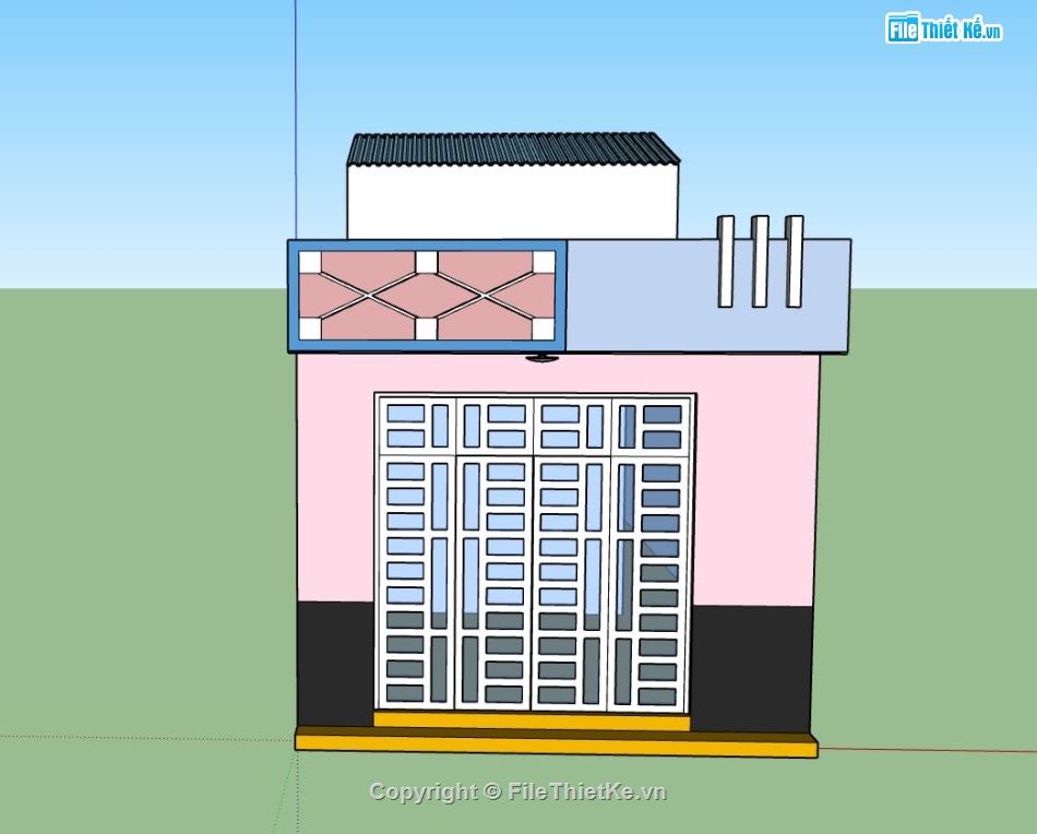 thiết kế nhà cấp 4,file su nhà cấp 4,mẫu sketchup nhà cấp 4,phối cảnh nhà cấp 4