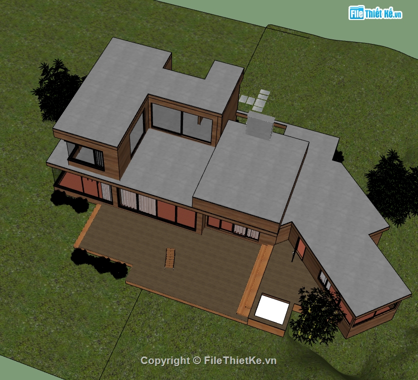 dựng sketchup biệt thự 2 tầng,file 3d su nhà biệt thự 2 tầng,bao cảnh biệt thự model su